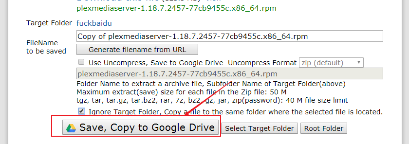 Save, Copy to Google Drive